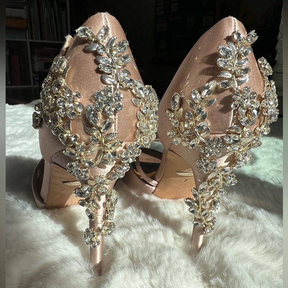 Badgley Mischka rose gold heels.